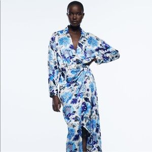Zara Floral Wrap Dress in Blue and White